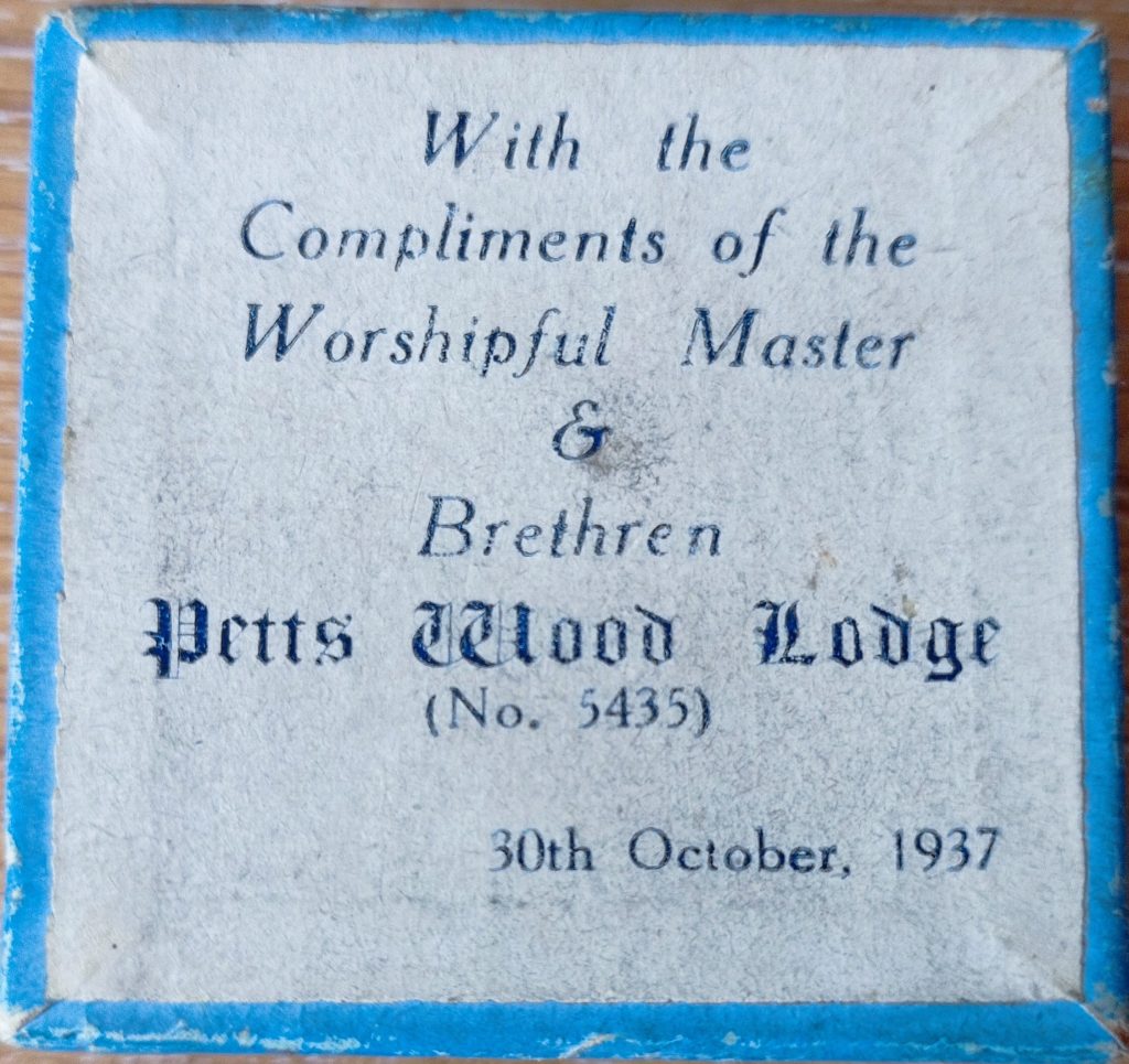 Showing the inscription on the outside of the Napkin Box and the date 30th October 1937
