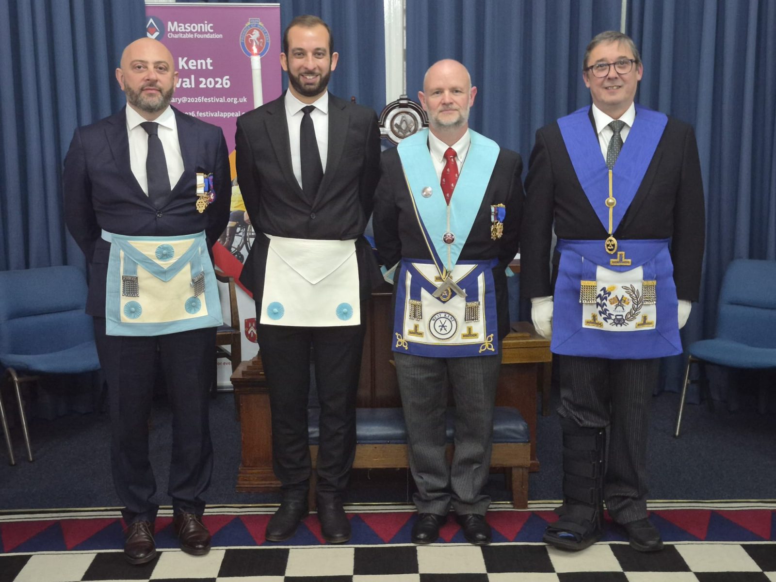 W. Bro. Paul Goff with Brother Huseyin Zorba and members of St. Hilarion Lodge No. 9851 following the Passing Ceremony.
